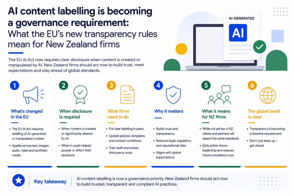 AI Content Labelling Is Becoming a Governance Requirement: What the EU’s New Transparency Rules Mean for New Zealand&nbsp;Firms